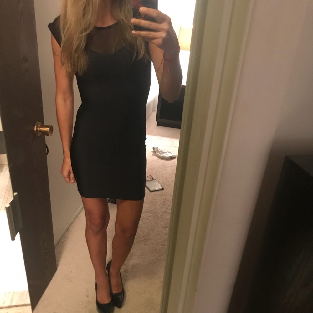 American Apparel mesh neckline black mini dress